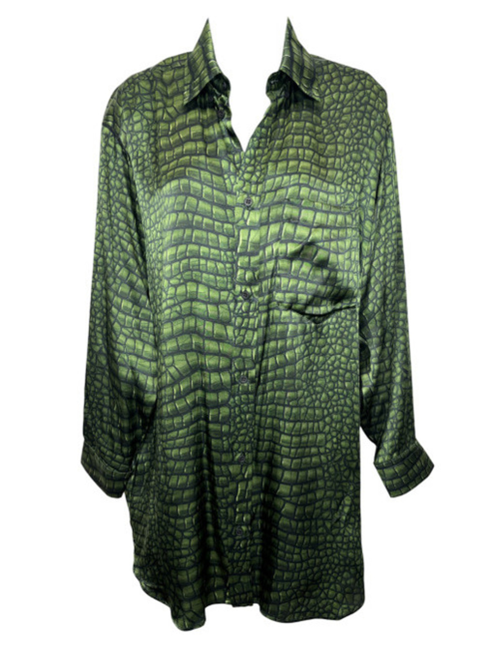 Balenciaga Long Sleeve Silk Cocoon Shirt in Green Croc